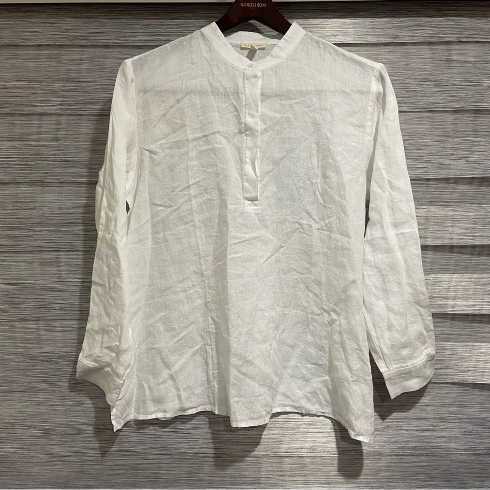 Eileen Fisher 100% organic linen button up blouse top size L
